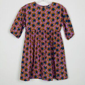 New Tea Collection Puff Sleeve Dress Floral Purple Cotton Pockets, Girls Size 12